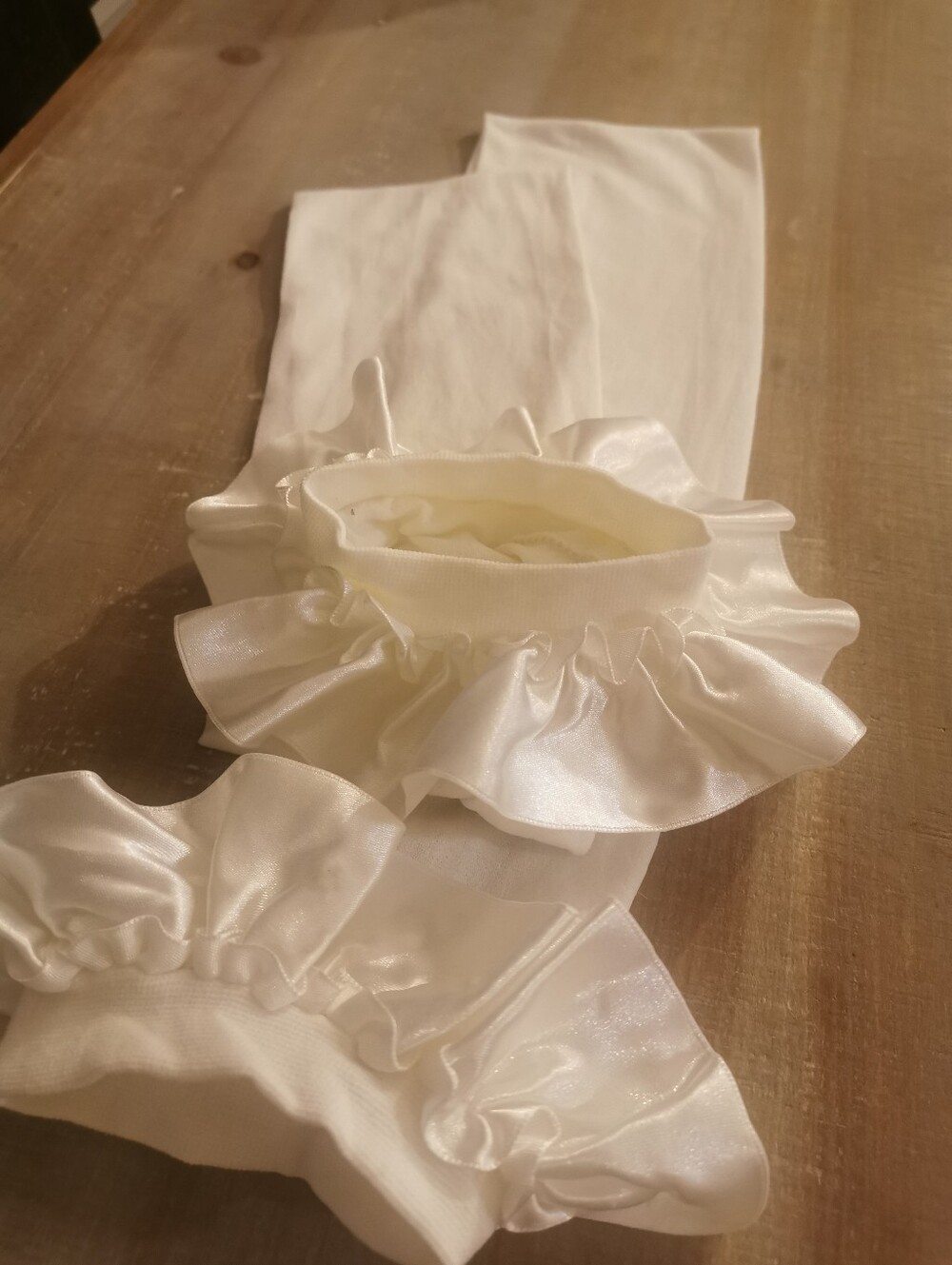 White Satin Ruffle Thigh-High Stockings — Lolita / Coquette Cosplay/Halloween
